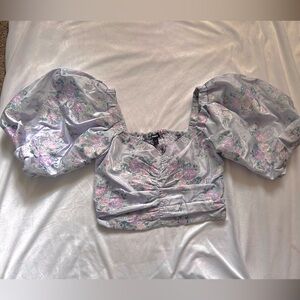 Express Lavender Floral Puff Sleeve Blouse